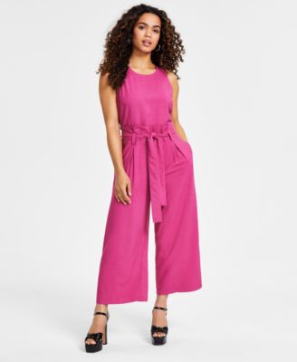 Bar III - Petite Sleeveless Belted Crewneck Jumpsuit