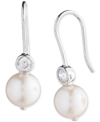 Ralph Lauren - Sterling Silver Cubic Zirconia & Freshwater Pearl Drop Earrings