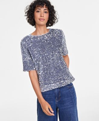 On 34th - Trendy Plus Size Sequined Velvet Top