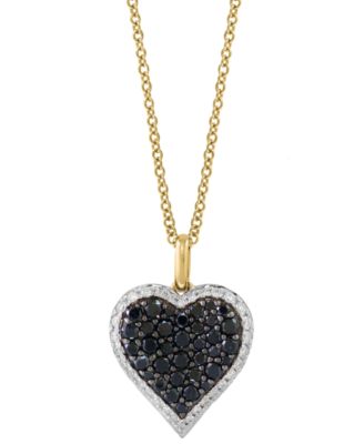 EFFY Collection - Black Diamond (5/8 ct. t.w.) & White Diamond (1/4 ct. t.w.) Heart Halo 18" Pendant Necklace in 14k Gold