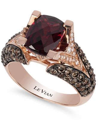 Le Vian - Raspberry Rhodolite Garnet (3 ct. tw.w.), Chocolate Diamond (1-1/5 ct. t.w.) and White Diamond Accent Ring in 14k Rose Gold (Also Available in 14K White Gold or 14K Gold)