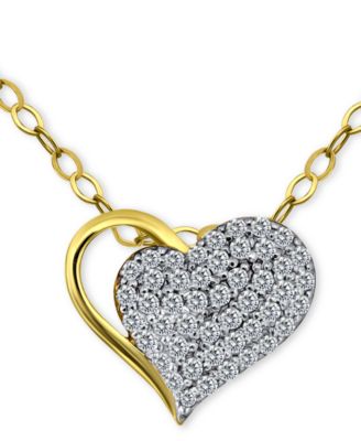 Giani Bernini - ubic Zirconia Pav&eacute; Heart Pendant Necklace in Sterling Silver & 18k Gold-Plate, 16" + 2" extender