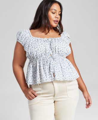 And Now This - Plus Size Printed Tie-Front Blouse