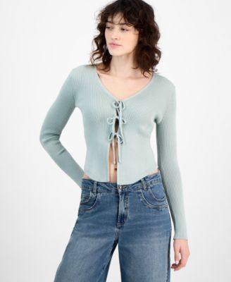 Ultra Flirt - Juniors' Long-Sleeve Tie-Front Cardigan