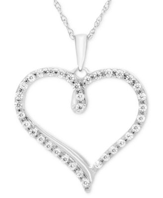 Macy's - Diamond Open Heart 18" Pendant Necklace (1/4 ct. t.w.) in 14k White Gold