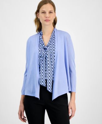 Kasper - Women's Solid Soft-Edge A-Line Cardigan Sweater