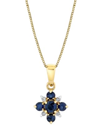 Macy's - Sapphire (5/8 ct. t.w.) & Diamond Accent Starburst 18" Pendant Necklace in 10k Gold