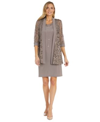 R & M Richards - Women's 2-Pc. Sequined Lace Jacket & Necklace Dress Set