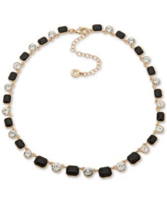 Anne Klein - Gold-Tone Jet Stone & Crystal Alternating Link Collar Necklace, 16" + 3" extender