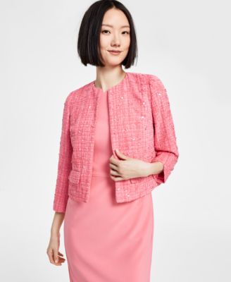 Anne Klein - Women's Collarless Open-Front Tweed Jacket