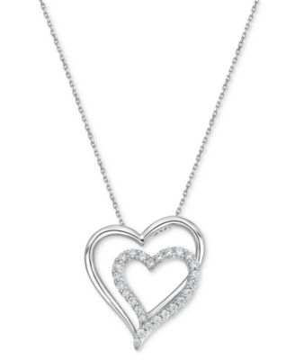 Macy's - Diamond Double Heart 18" Pendant Necklace (1/2 ct. t.w.) in Sterling Silver
