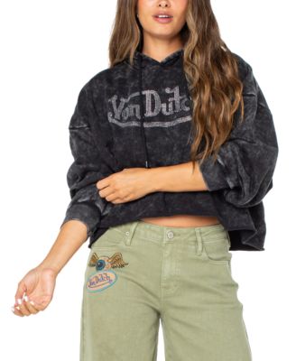 Von Dutch - Women's Rhinestone-Logo Crop Hoodie
