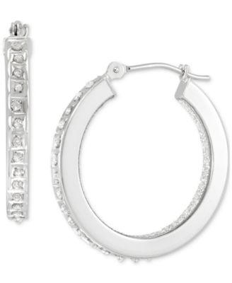 Macy's - Diamond Accent Fascination Inside Glitter Hoop Earrings in 10k White Gold or Yellow Gold