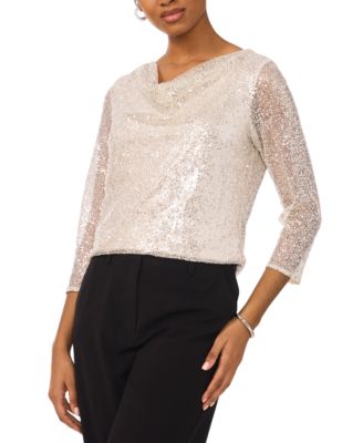 MSK - Petite Sequin 3/4-Sleeve Cowlneck Top