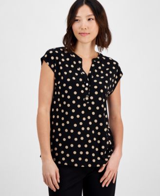 AK Anne Klein - Petite Short-Sleeve Printed Two-Button Top