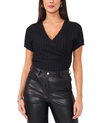 Vince Camuto - Women's Textured Surplice-Neck Short-Sleeve Top