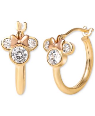 Disney - Minnie Mouse Cubic Zirconia Small Hoop Earrings in 10k Yellow & Rose Gold, 0.54"
