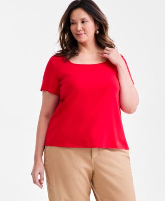 Style & Co - Plus Size Cotton Short-Sleeve Square-Neck Tee
