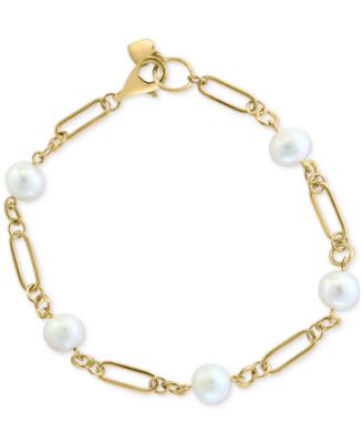 EFFY Collection - Cultured Freshwater Pearl (7mm) Open Link Chain Bracelet in Gold-Plated Sterling Silver