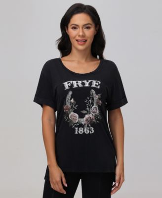 Frye - Women's Roll-Cuff Crewneck Graphic T-Shirt