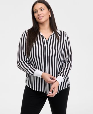 I.N.C. International Concepts - Plus Size Striped Long-Sleeve Shirt