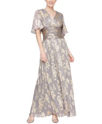 SL Fashions - Petite Surplice-Neck Foil Print Gown