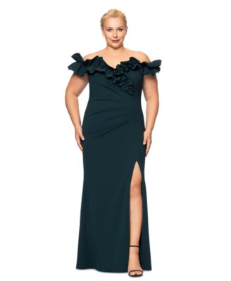 XSCAPE - Plus Size Ruffled Off-The-Shoulder Gown