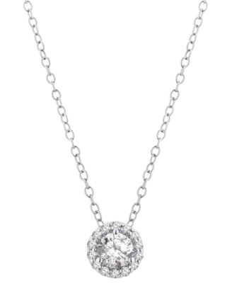 GIA Certified Diamonds - GIA Certified Diamond Solitaire 18" Halo Pendant Necklace (5/8 ct. t.w.) in 14k White Gold
