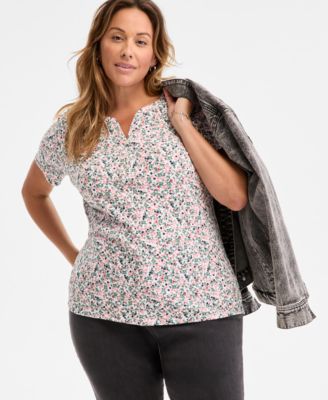 Style & Co - Plus Size Paige Ditsy-Print Henley T-Shirt
