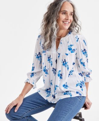 Style & Co - Women's Printed Quilted Split-Neck Blouse