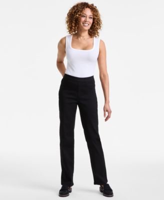 Style & Co - Petite Mid-Rise Pull-On Straight-Leg Jeans