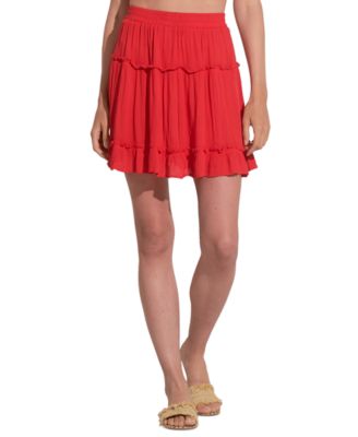 Elan - Women's Cotton Pull-On Tiered Mini Skirt