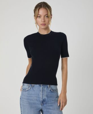 French Connection - Women's Mozza Short-Sleeve Contrast-Trim Cotton Sweater Top