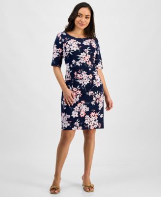 Connected - Petite Printed Elbow-Sleeve Sheath Dress