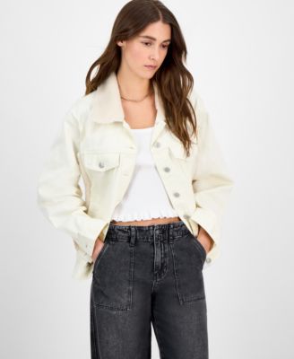 Madden Girl - Juniors' Faux-Sherpa Boyfriend Denim Jacket
