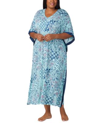 Ellen Tracy - Plus Size Printed V-Neck Caftan Nightgown