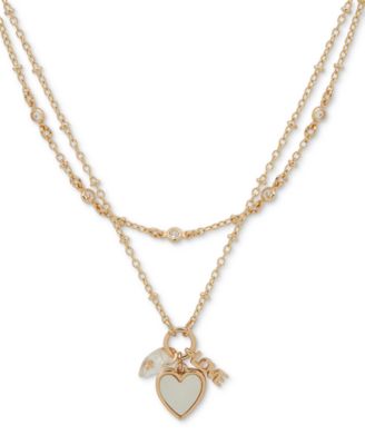 lonna & lilly - Gold-Tone Mixed Stone Heart Multi-Charm Layered Pendant Necklace, 16" + 3" extender