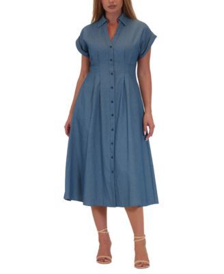 julia jordan - Women's Button-Front Short-Sleeve Midi Dress