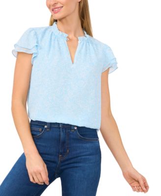 CeCe - Women's Flutter-Sleeve Keyhole-Neck Blouse