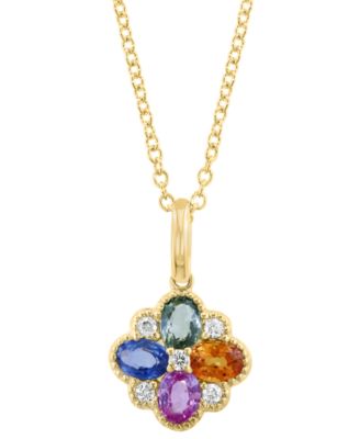 EFFY Collection - Multi-Sapphire (7/8 ct. t.w.) & Diamond (1/10 ct. t.w.) Flower 18" Pendant Necklace in 14k Gold