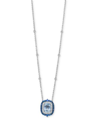 Le Vian - Aquamarine (2-1/2 ct. t.w.), Sapphire (5/8 ct. t.w.) & Vanilla Diamond (3/8 ct. t.w.) Pendant 19" Necklace in Platinum