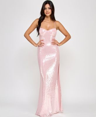 Emerald Sundae - Juniors' Sequin Sweetheart Open-Back Gown