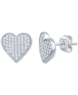 Macy's - Diamond Pav&eacute; Cluster Polished Heart Stud Earrings (1/2 ct. t.w.) in Sterling Silver