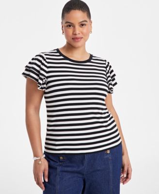 On 34th - Trendy Plus Size Flutter-Sleeve Ribbed-Knit Top