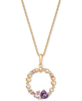 Macy's - Amethyst (3/8 ct. t.w.), Pink Amethyst (1/3 ct. t.w.) & White Topaz Accent Circle Hearts 18" Pendant Necklace in 14k Gold Over Sterling Silver