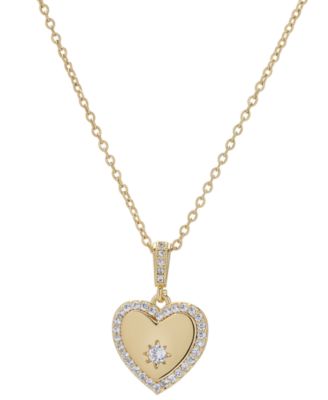 Macy's - Lab Grown White Sapphire Heart 18" Pendant Necklace (1/2 ct. t.w.) in 14k Gold-Plated Sterling Silver