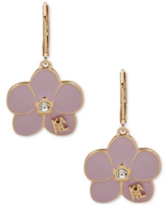 KARL LAGERFELD PARIS - Gold-Tone Blue Enamel Flower Logo Drop Earrings