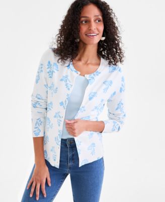 Style & Co - Women's Printed Crewneck Button-Front Cardigan
