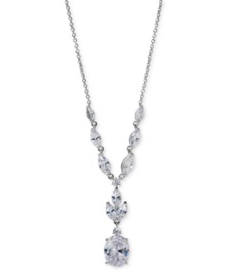 Eliot Danori - Silver-Tone Cubic Zirconia Lariat Necklace, 16" + 2" extender