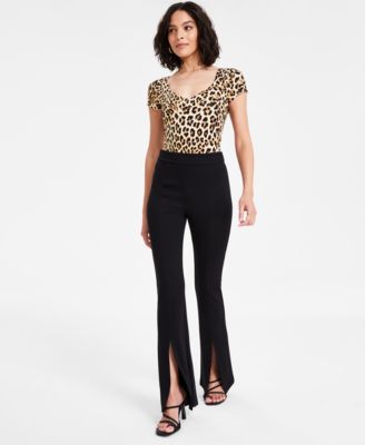 Bar III - Women's High-Rise Slit-Flare-Leg Ponte Pants